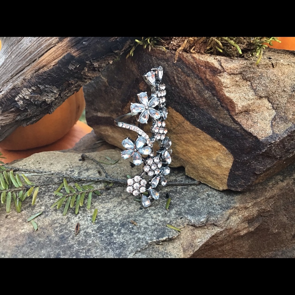 Sz 5.5 stunning flower crystal long ring boho new - Picture 11 of 11